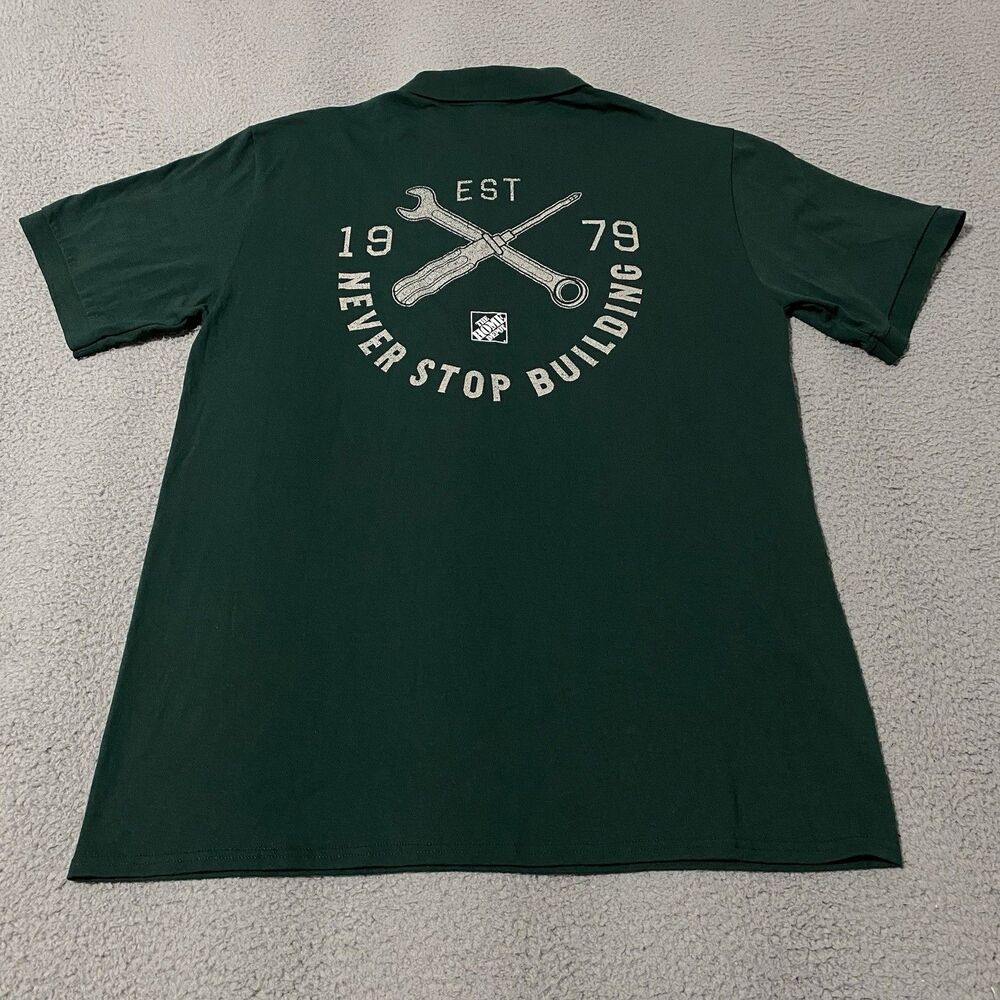 Home Depot Polo Shirt Men XL Green Port & Company Logo Employee Office Work NWOT